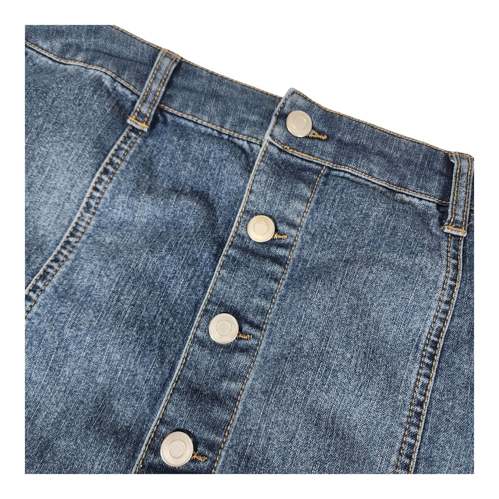 Faded Glory Womens Blue Denim Button Front Mini Skirt Size L 12-14 High Waisted - Picture 3 of 8